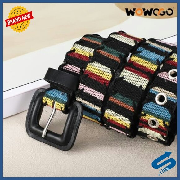 Woven PU Leather Belt with Square Buckle, Adjustable 1-Inch Women\'s Waist Belt main image 5